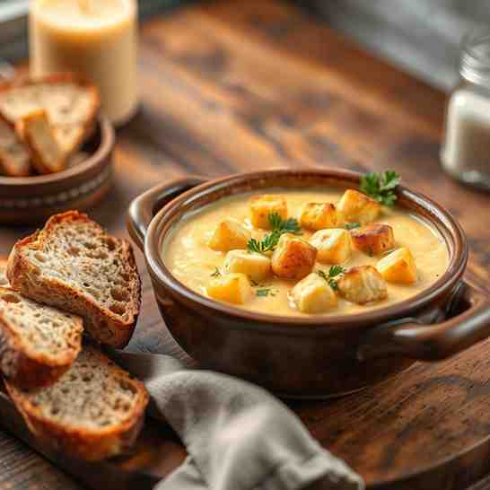 Kachkéis Fondue - Creamy Baked Cheese & Mustard Croutons